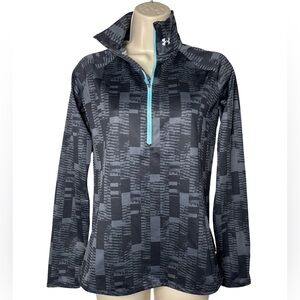 Under Armour Threadborne 1/2 Zip Running Shirt Thumb Holes Gray Black Blue SZ XS